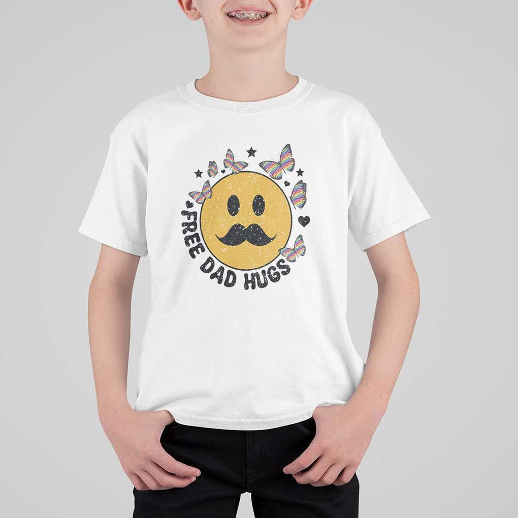 LGBT Free Dad Hugs T Shirt For Kid Gay Pride Month Retro Groove Smiley Face Community TS11 White Print Your Wear