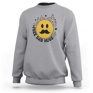 LGBT Free Dad Hugs Sweatshirt Gay Pride Month Retro Groove Smiley Face Community TS11 Sport Gray Print Your Wear