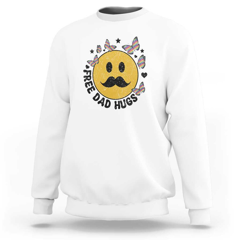 LGBT Free Dad Hugs Sweatshirt Gay Pride Month Retro Groove Smiley Face Community TS11 White Print Your Wear