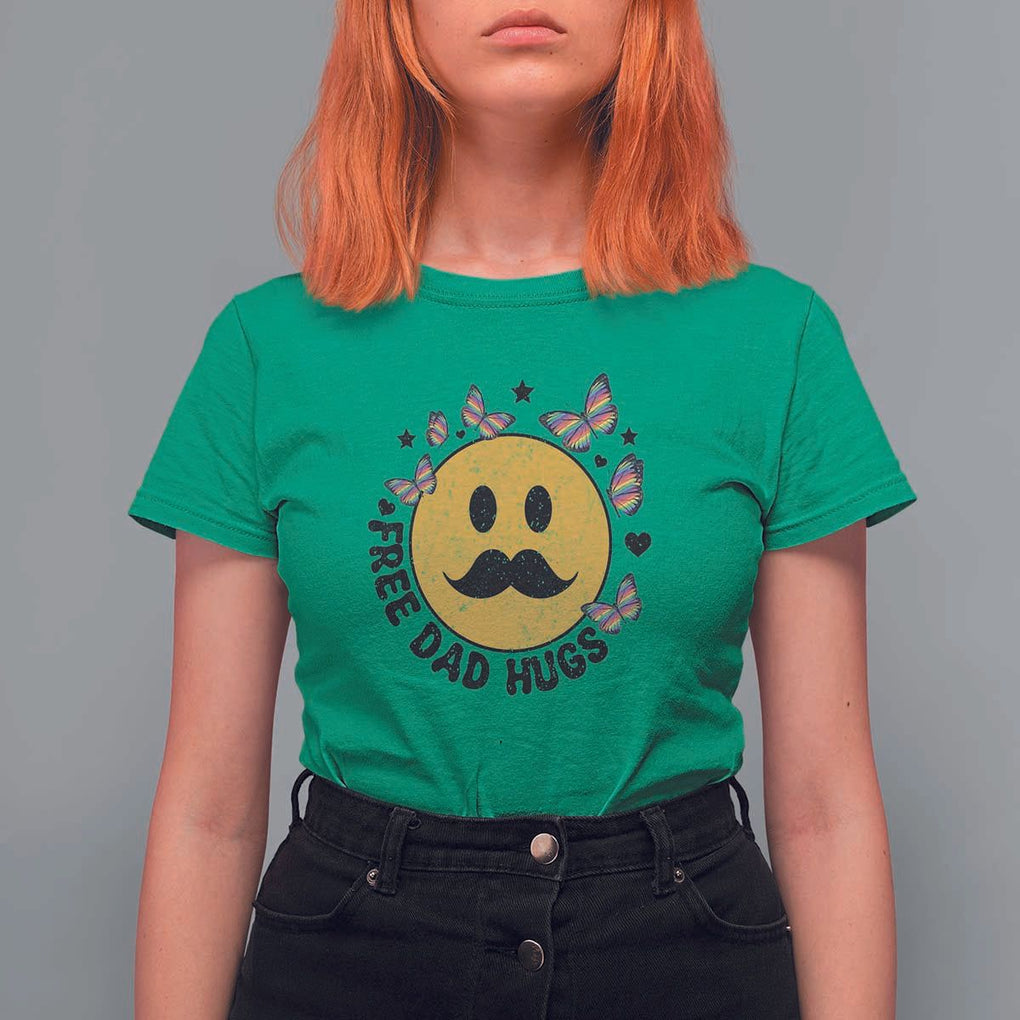 LGBT Free Dad Hugs T Shirt For Women Gay Pride Month Retro Groove Smiley Face Community TS11 Irish Green Print Your Wear