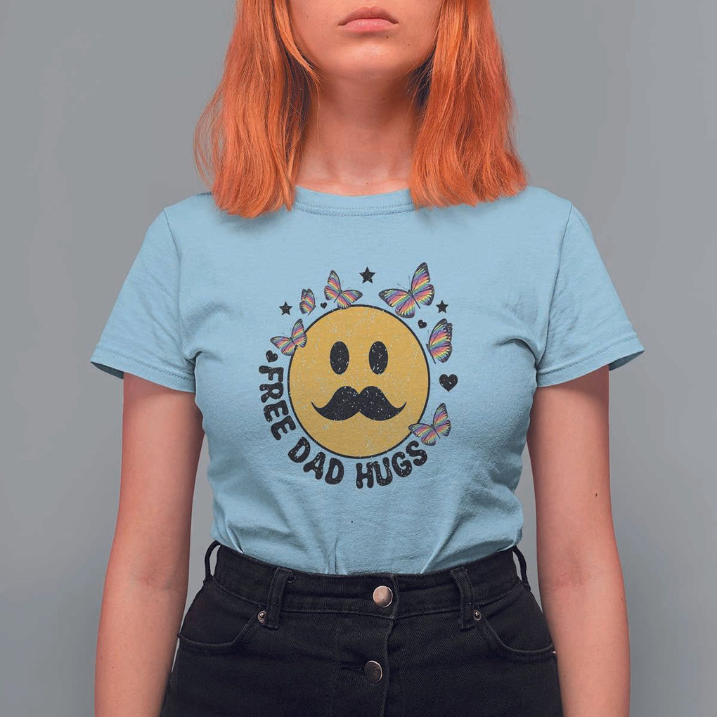 LGBT Free Dad Hugs T Shirt For Women Gay Pride Month Retro Groove Smiley Face Community TS11 Light Blue Print Your Wear
