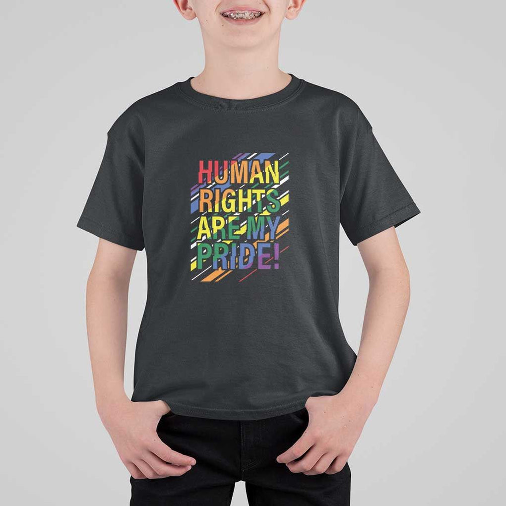 Proud Ally T Shirt For Kid Human Rights Are My Pride Rainbow LGBT Flag TS11 Black Print Your Wear