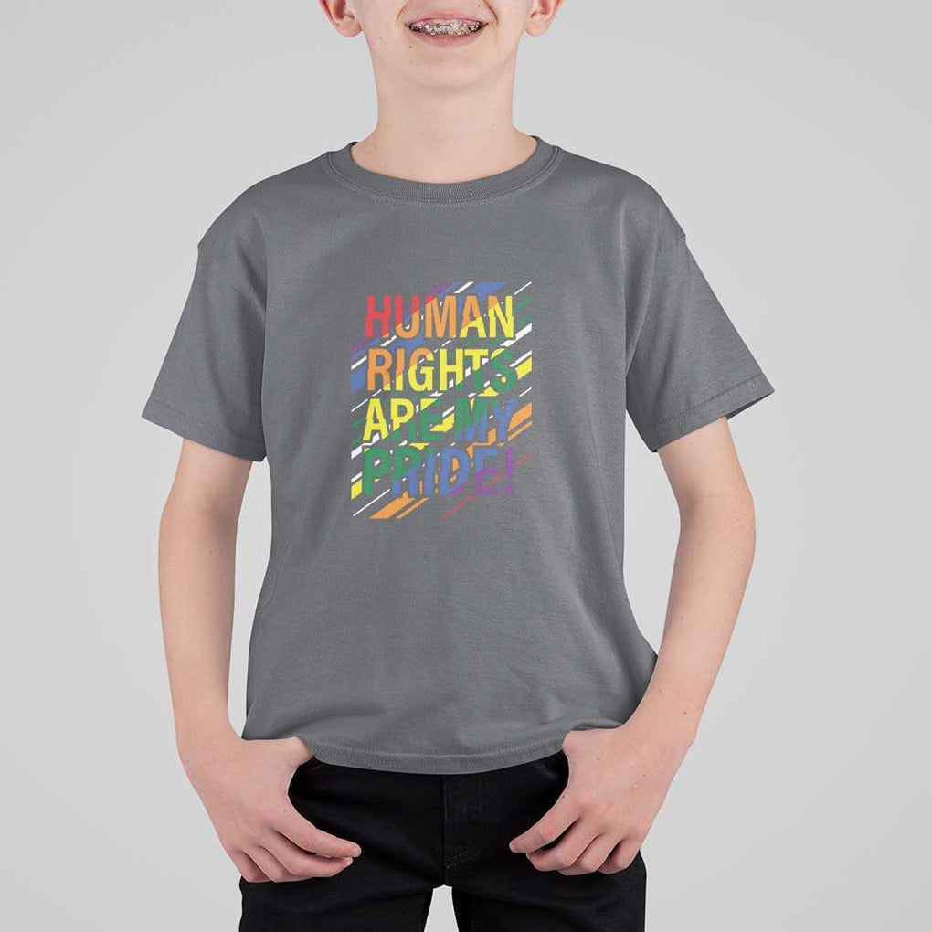 Proud Ally T Shirt For Kid Human Rights Are My Pride Rainbow LGBT Flag TS11 Charcoal Print Your Wear