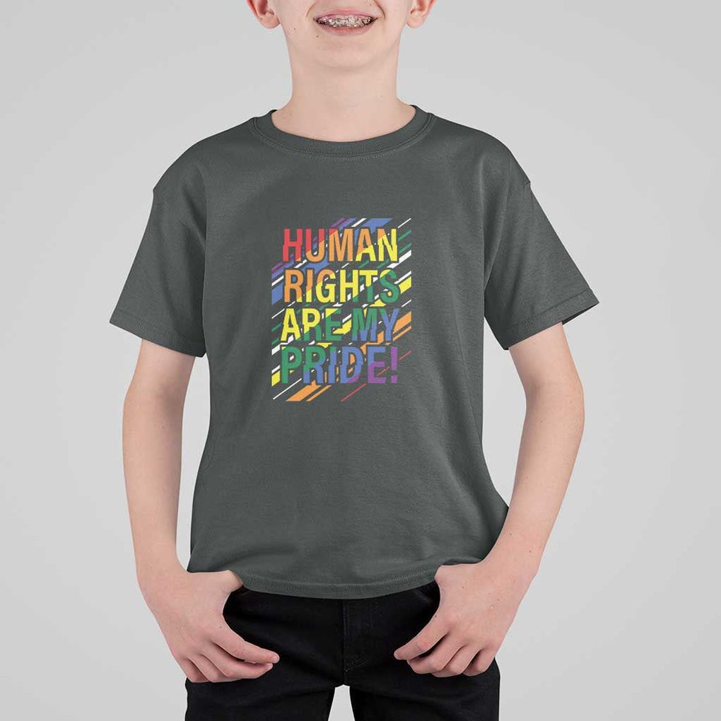 Proud Ally T Shirt For Kid Human Rights Are My Pride Rainbow LGBT Flag TS11 Dark Heather Print Your Wear