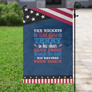 Funny The Rockets Red Glare Terry In His Chair His Reverse Needs Repair Garden Flag 4th Of July Meme TS11 Classic Blue Black Print Your Wear