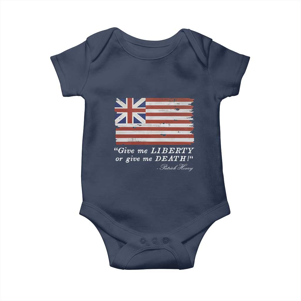 Funny Give Me Liberty Or Give Me Death Baby Onesie Patrick Henry Quote Grand Union Flag TS11 Navy Print Your Wear
