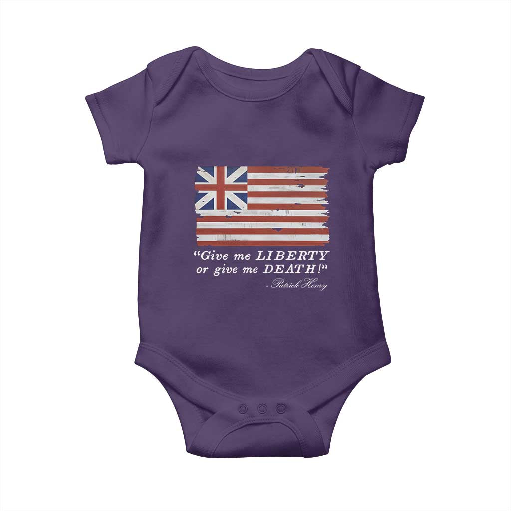 Funny Give Me Liberty Or Give Me Death Baby Onesie Patrick Henry Quote Grand Union Flag TS11 Purple Print Your Wear