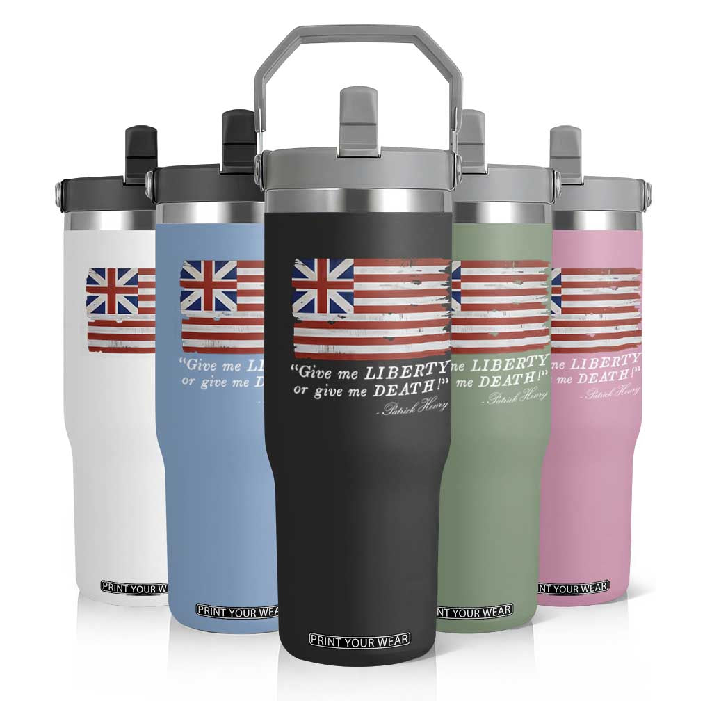 Funny Give Me Liberty Or Give Me Death Flip Straw Tumbler Patrick Henry Quote Grand Union Flag TS11 Print Your Wear