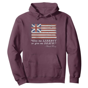 Funny Give Me Liberty Or Give Me Death Hoodie Patrick Henry Quote Grand Union Flag TS11 Maroon Print Your Wear