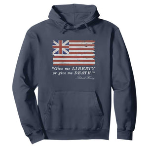 Funny Give Me Liberty Or Give Me Death Hoodie Patrick Henry Quote Grand Union Flag TS11 Navy Print Your Wear