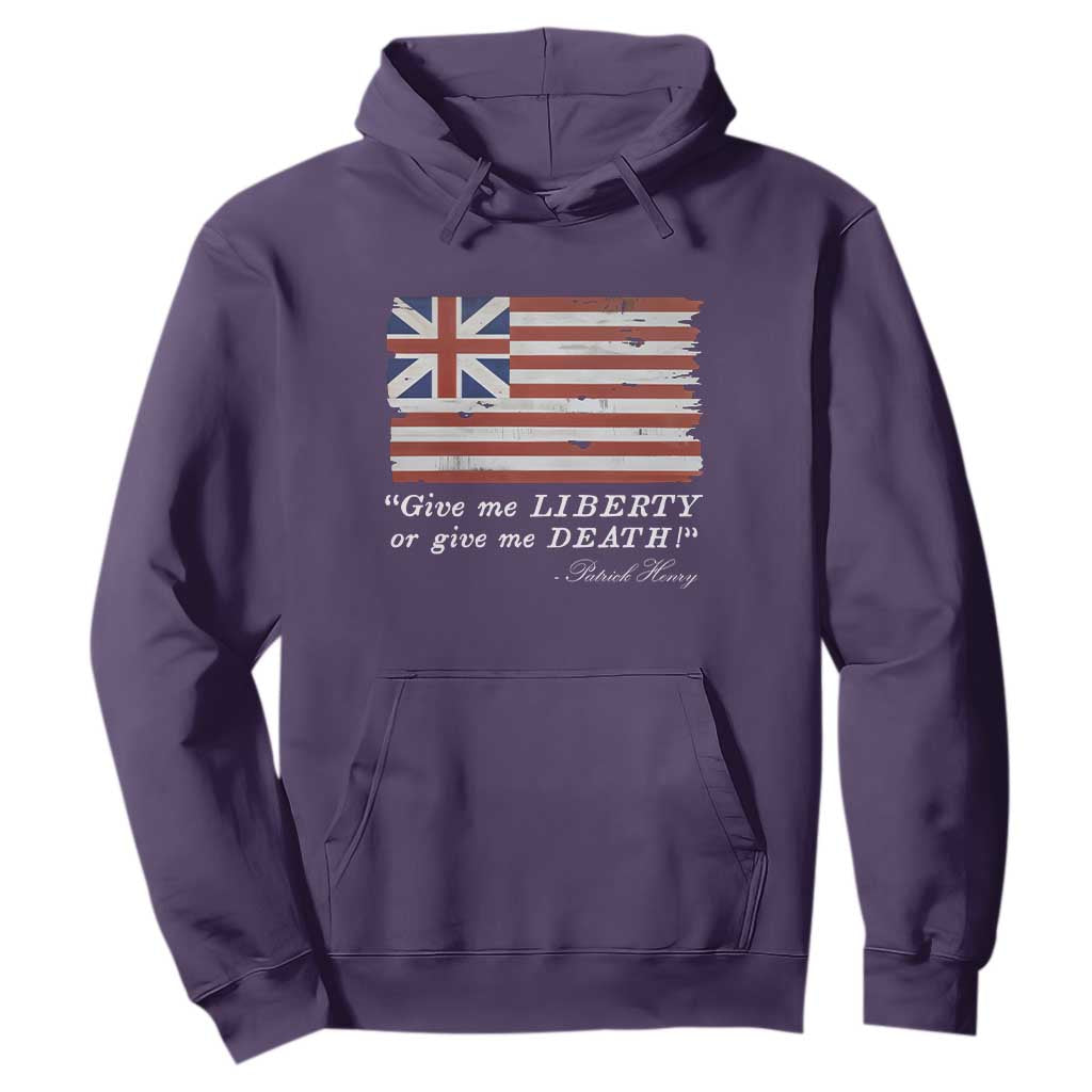 Funny Give Me Liberty Or Give Me Death Hoodie Patrick Henry Quote Grand Union Flag TS11 Purple Print Your Wear