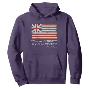 Funny Give Me Liberty Or Give Me Death Hoodie Patrick Henry Quote Grand Union Flag TS11 Purple Print Your Wear