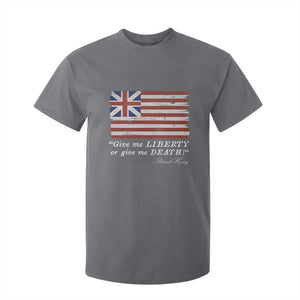 Funny Give Me Liberty Or Give Me Death T Shirt For Kid Patrick Henry Quote Grand Union Flag TS11 Charcoal Print Your Wear