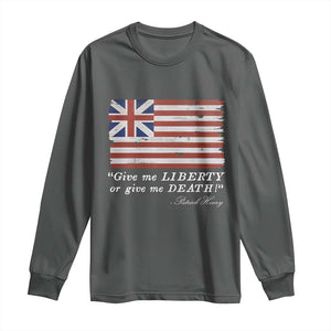 Funny Give Me Liberty Or Give Me Death Long Sleeve Shirt Patrick Henry Quote Grand Union Flag TS11 Dark Heather Print Your Wear