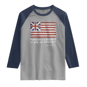 Funny Give Me Liberty Or Give Me Death Raglan Shirt Patrick Henry Quote Grand Union Flag TS11 Sport Gray Navy Print Your Wear