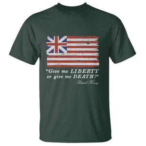 Funny Give Me Liberty Or Give Me Death T Shirt Patrick Henry Quote Grand Union Flag TS11 Dark Forest Green Print Your Wear