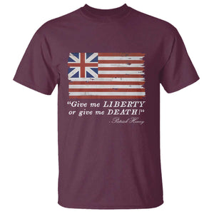 Funny Give Me Liberty Or Give Me Death T Shirt Patrick Henry Quote Grand Union Flag TS11 Maroon Print Your Wear