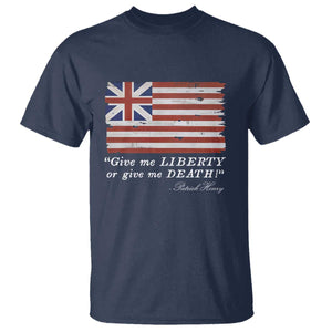 Funny Give Me Liberty Or Give Me Death T Shirt Patrick Henry Quote Grand Union Flag TS11 Navy Print Your Wear