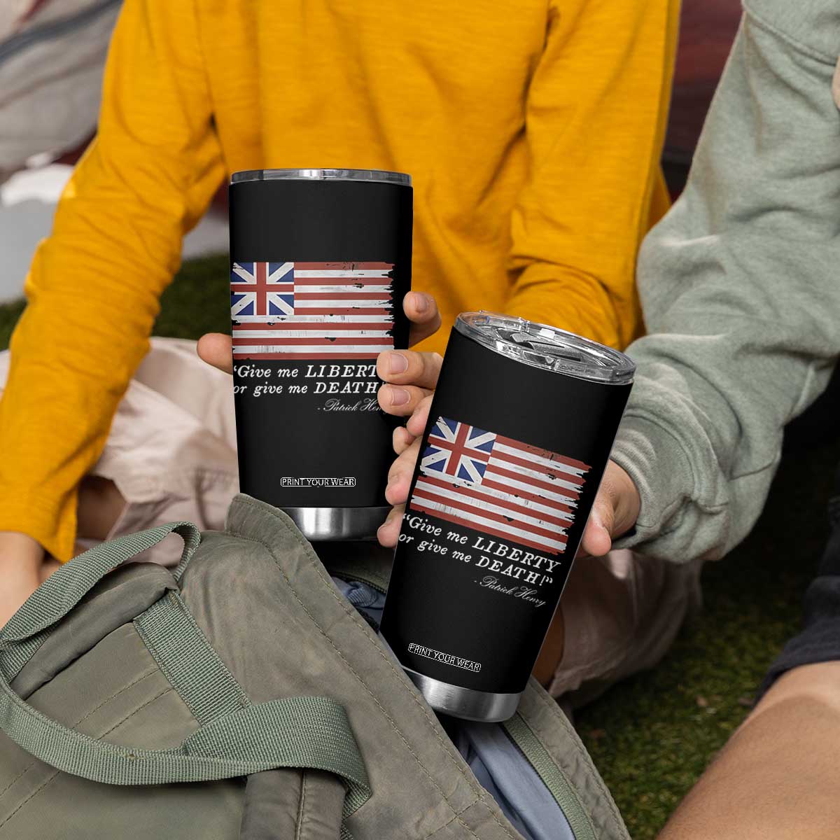 Funny Give Me Liberty Or Give Me Death Tumbler Cup Patrick Henry Quote Grand Union Flag TS11 Print Your Wear