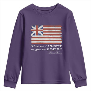 Funny Give Me Liberty Or Give Me Death Youth Sweatshirt Patrick Henry Quote Grand Union Flag TS11 Purple Print Your Wear