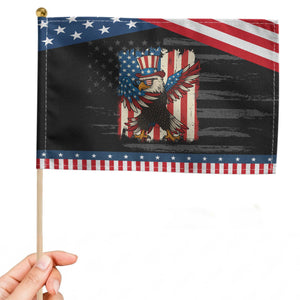 Funny Dabbing American Flag Bald Eagle 4th Of July Patriotic Handheld Flag TS11 Distressed 8.2" × 5.5" Black Blue Print Your Wear