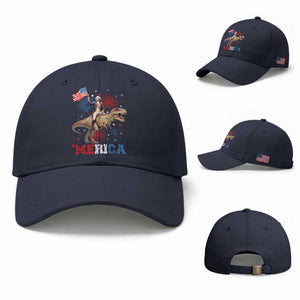 Funny George Washington Riding a Tyrannosaurus Rex 'Merica Baseball Cap American Flag TS11 Baseball Cap Universal Fit Navy Print Your Wear