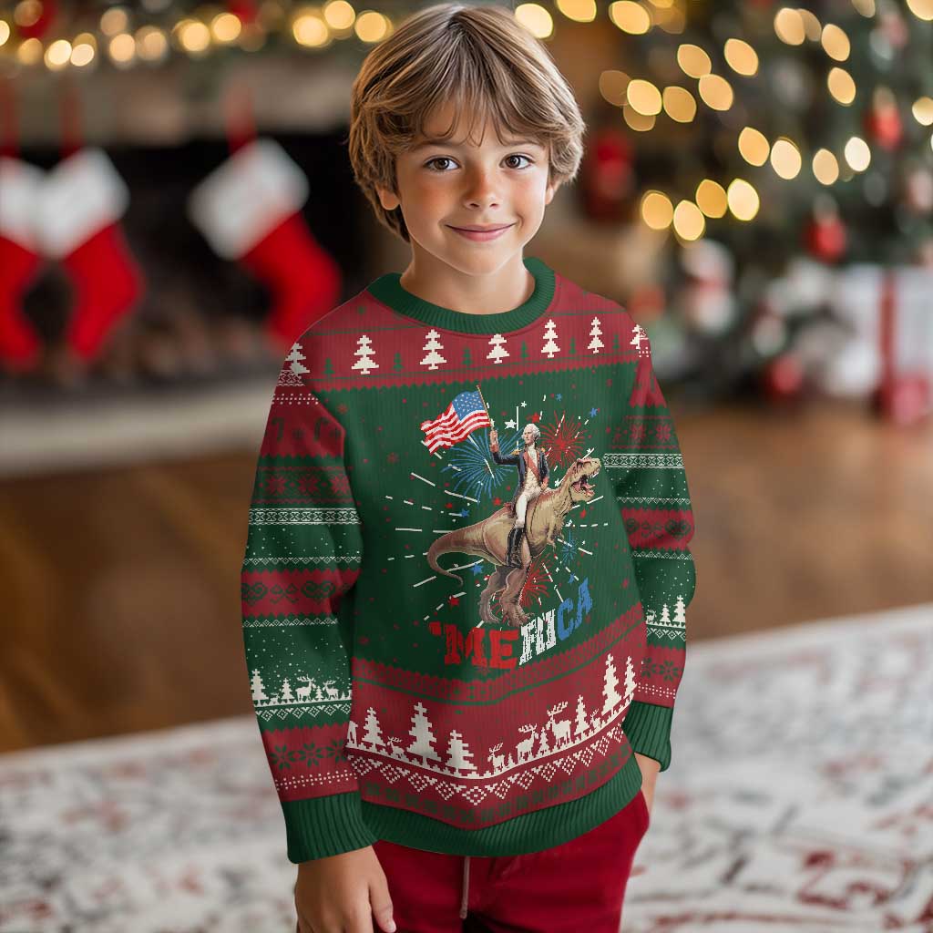 Funny George Washington Riding a Tyrannosaurus Rex 'Merica Knit Sweatshirt American Flag TS11 Christmas Print Your Wear