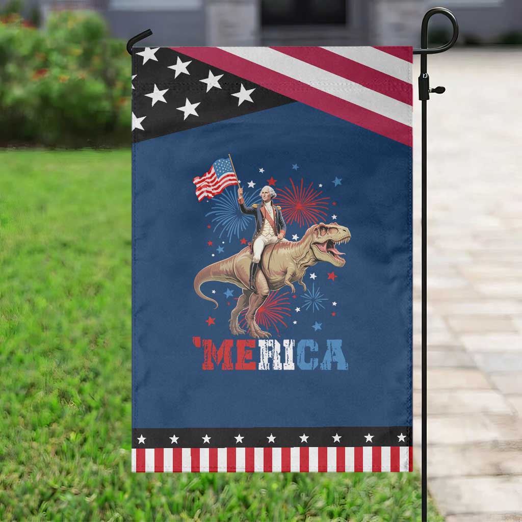 Funny George Washington Riding a Tyrannosaurus Rex 'Merica Patriotic Garden Flag American Flag