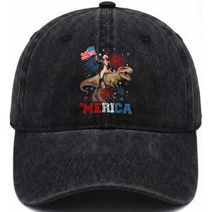 Funny George Washington Riding a Tyrannosaurus Rex 'Merica Washed Cotton Baseball Cap American Flag TS11 Print Your Wear