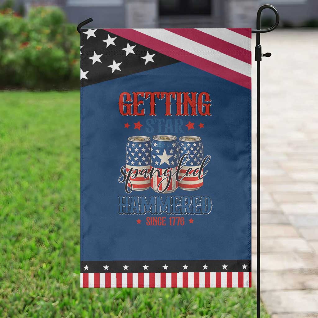 Funny Getting Star Spangled Hammered Since 1776 Garden Flag 4th of July Beers American Flag TS11 Classic Blue Black Print Your Wear