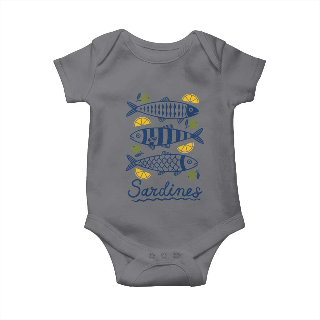 Minimal Sardines Fishermen Aesthetic Retro Baby Onesie TS11 Charcoal Print Your Wear