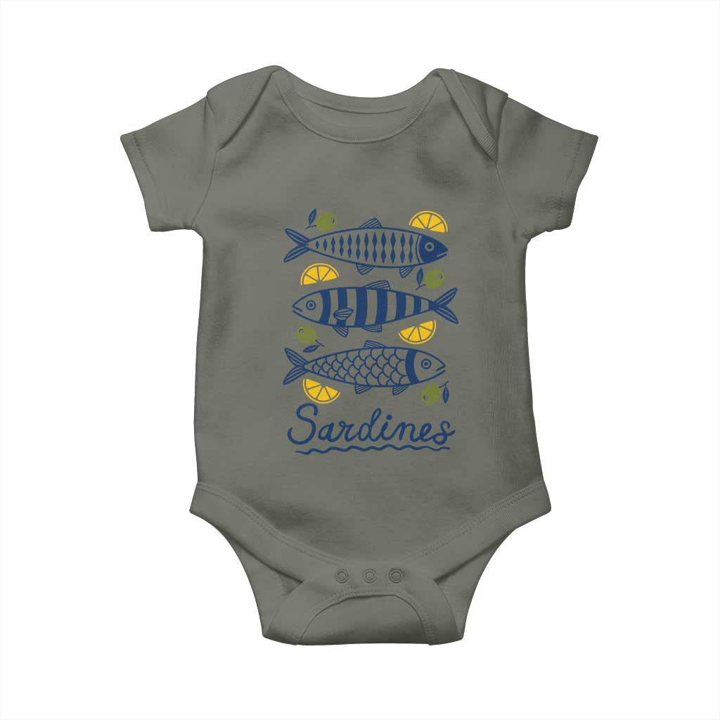 Minimal Sardines Fishermen Aesthetic Retro Baby Onesie TS11 Military Green Print Your Wear