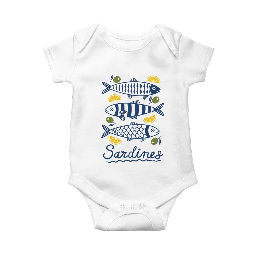 Minimal Sardines Fishermen Aesthetic Retro Baby Onesie TS11 White Print Your Wear