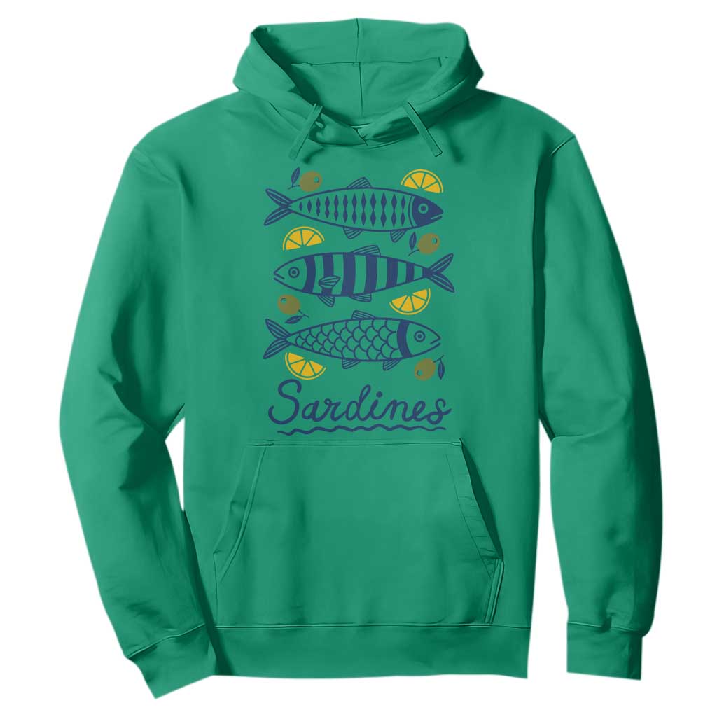 Minimal Sardines Fishermen Aesthetic Retro Hoodie TS11 Irish Green Print Your Wear
