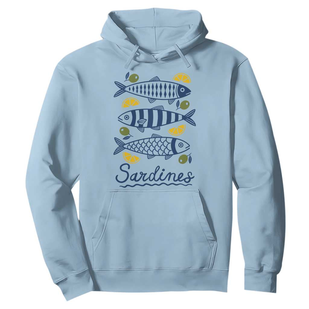 Minimal Sardines Fishermen Aesthetic Retro Hoodie TS11 Light Blue Print Your Wear