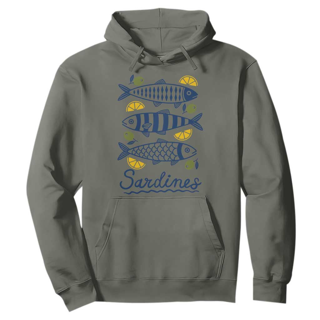 Minimal Sardines Fishermen Aesthetic Retro Hoodie TS11 Military Green Print Your Wear