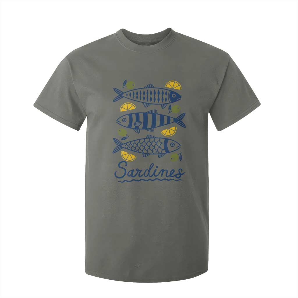Minimal Sardines Fishermen Aesthetic Retro T Shirt For Kid TS11 Military Green Print Your Wear