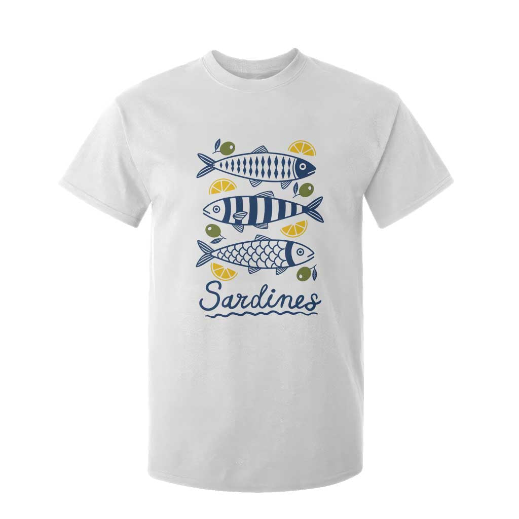 Minimal Sardines Fishermen Aesthetic Retro T Shirt For Kid TS11 White Print Your Wear