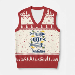 Minimal Sardines Fishermen Aesthetic Retro V-Neck Knit Sweater Vest TS11 Beige Red Print Your Wear