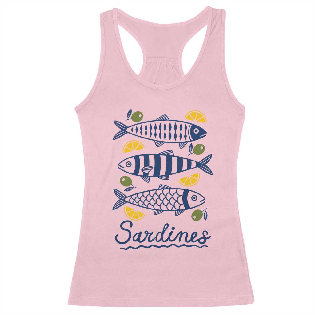 Minimal Sardines Fishermen Aesthetic Retro Racerback Tank Top TS11 Light Pink Print Your Wear