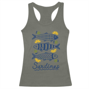 Minimal Sardines Fishermen Aesthetic Retro Racerback Tank Top TS11 Military Green Print Your Wear