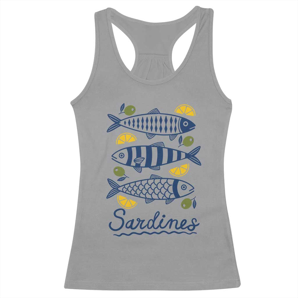 Minimal Sardines Fishermen Aesthetic Retro Racerback Tank Top TS11 Sport Gray Print Your Wear