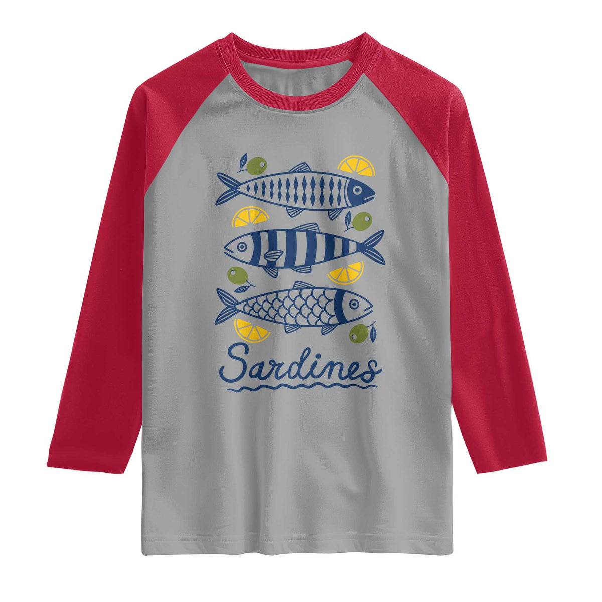 Minimal Sardines Fishermen Aesthetic Retro Raglan Shirt TS11 Sport Gray Red Print Your Wear