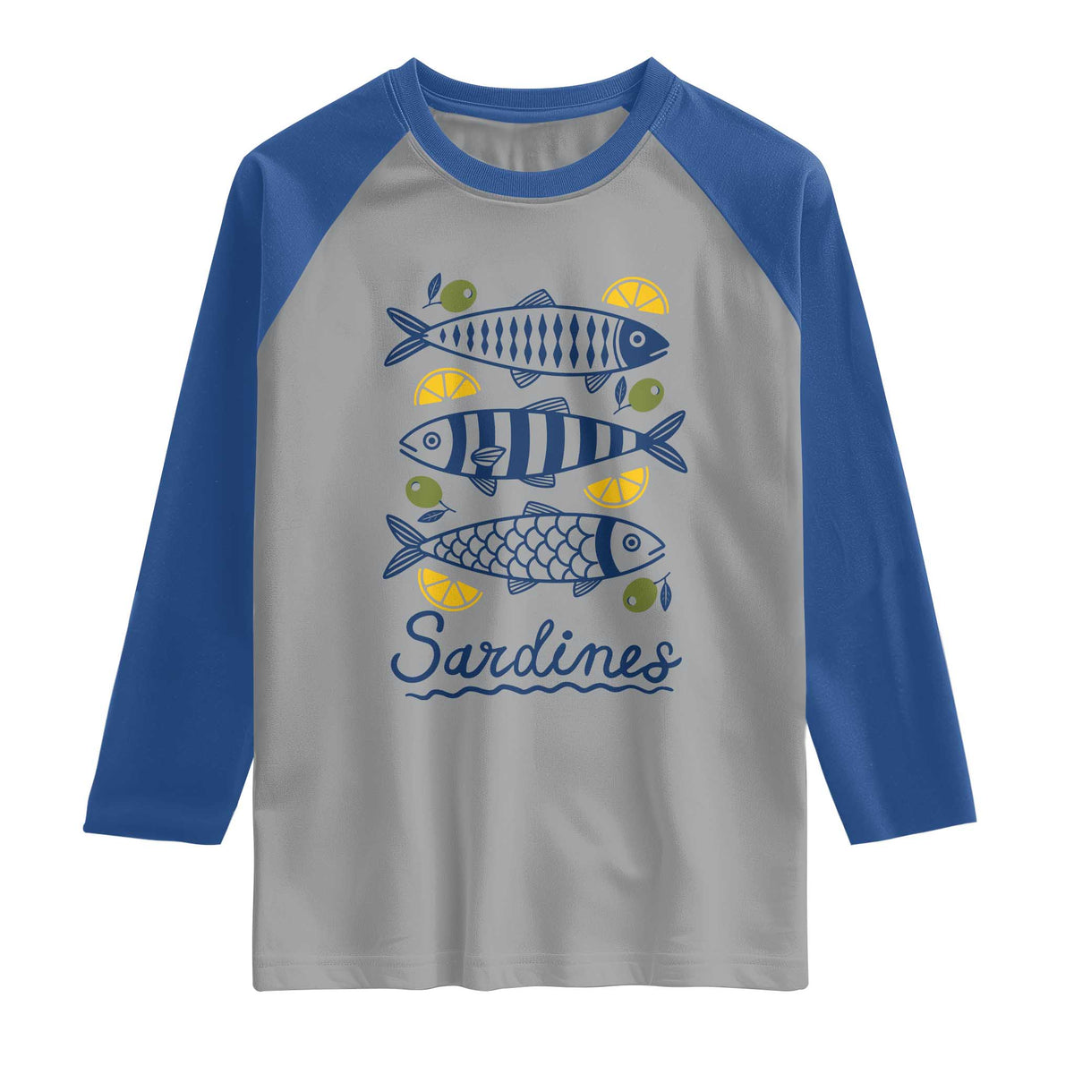 Minimal Sardines Fishermen Aesthetic Retro Raglan Shirt TS11 Sport Gray Royal Print Your Wear
