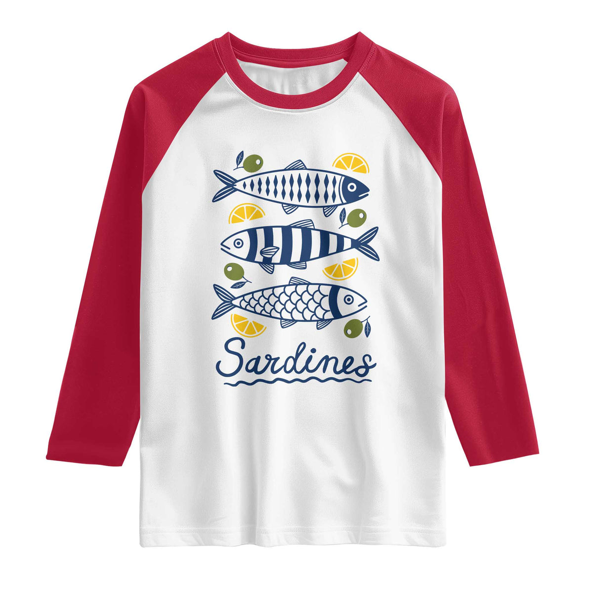Minimal Sardines Fishermen Aesthetic Retro Raglan Shirt TS11 White Red Print Your Wear