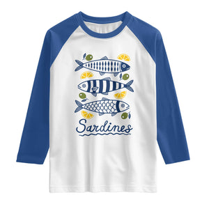 Minimal Sardines Fishermen Aesthetic Retro Raglan Shirt TS11 White Royal Print Your Wear