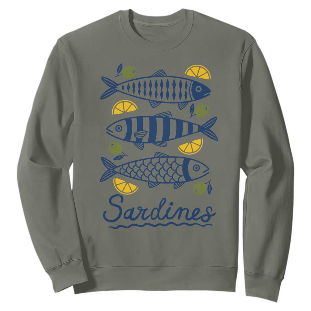 Minimal Sardines Fishermen Aesthetic Retro Sweatshirt TS11 Military Green Print Your Wear