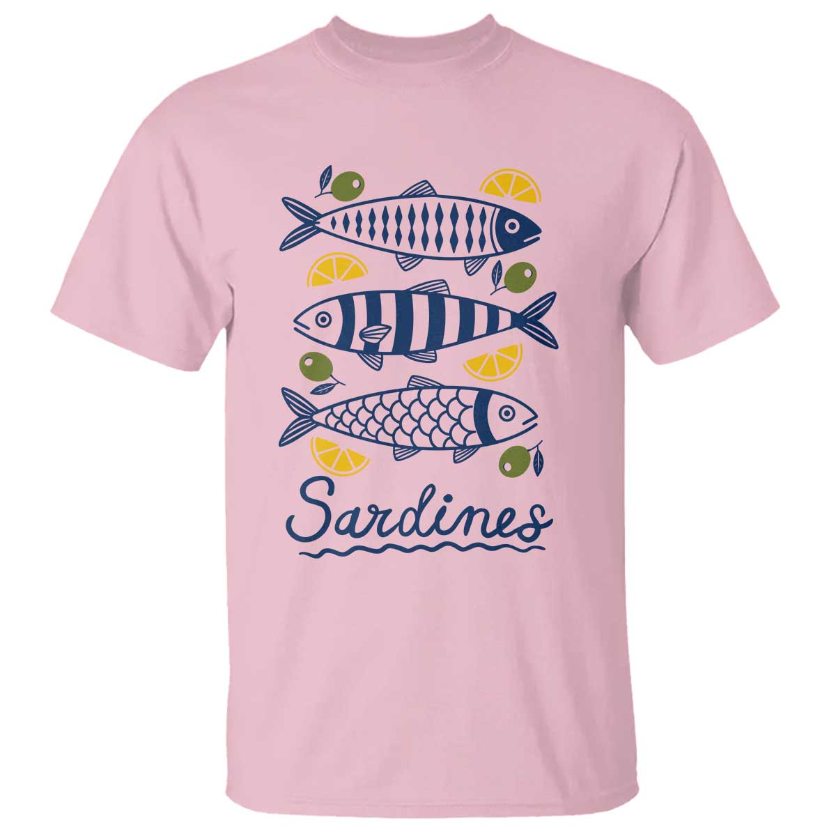 Minimal Sardines Fishermen Aesthetic Retro T Shirt TS11 Light Pink Print Your Wear