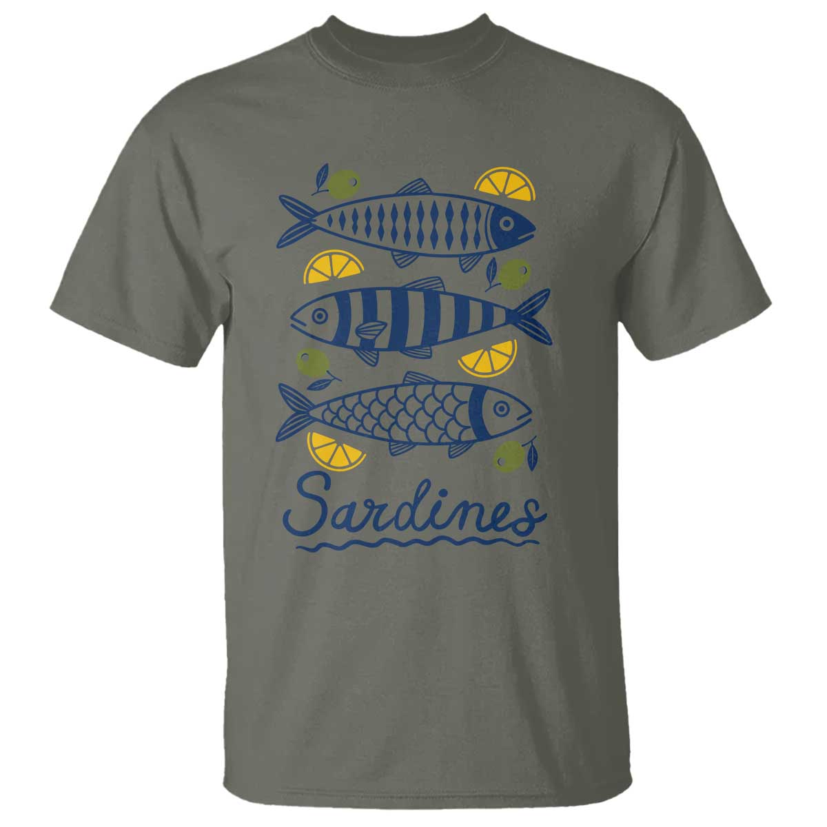 Minimal Sardines Fishermen Aesthetic Retro T Shirt TS11 Military Green Print Your Wear