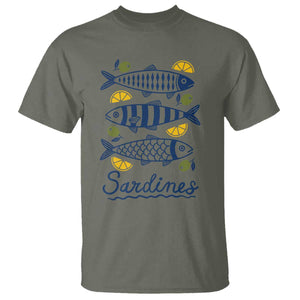 Minimal Sardines Fishermen Aesthetic Retro T Shirt TS11 Military Green Print Your Wear